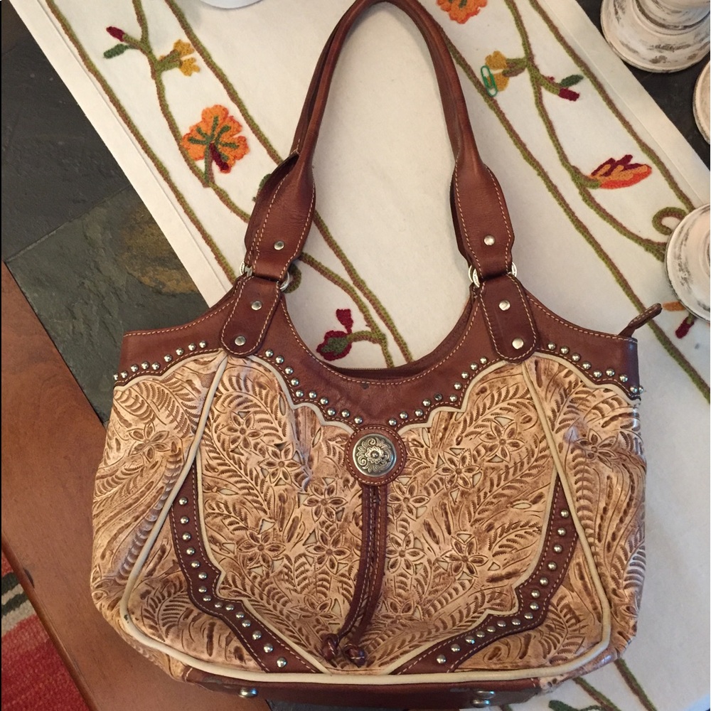 American West Tote/Shoulder Bag: Carved Leather